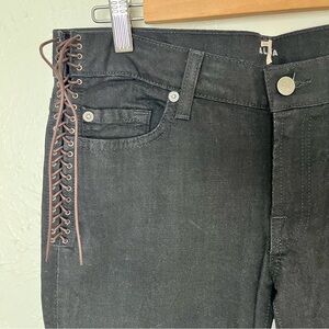 Alaia x 7 For All Mankind dark wash side lace up straight leg jeans size 29